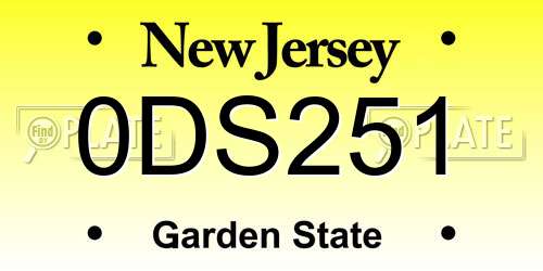0DS251 New Jersey License Plate