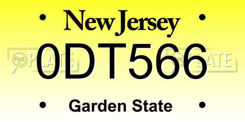 0DT566 New Jersey License Plate