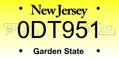 0DT951 New Jersey License Plate