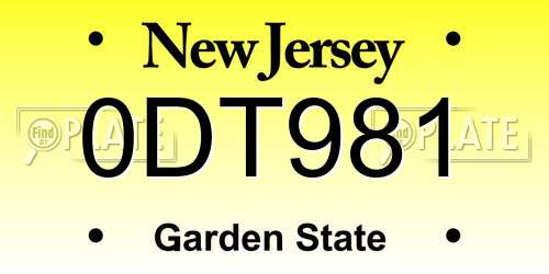 0DT981 New Jersey License Plate