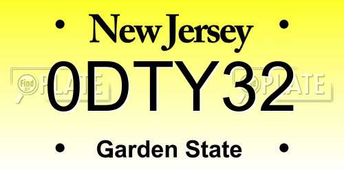 0DTY32 New Jersey License Plate