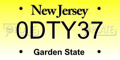 0DTY37 New Jersey License Plate