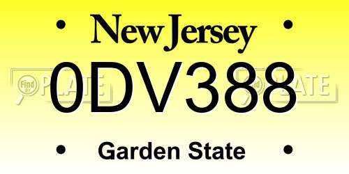 0DV388 New Jersey License Plate