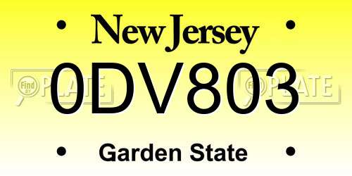 0DV803 New Jersey License Plate