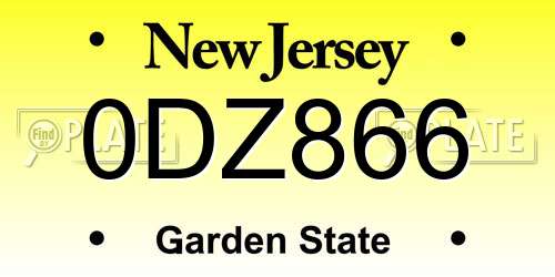 0DZ866 New Jersey License Plate