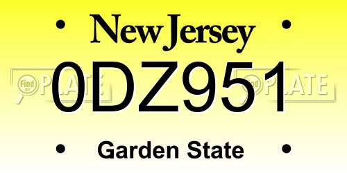 0DZ951 New Jersey License Plate