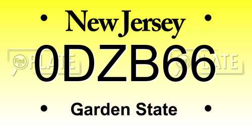 0DZB66 New Jersey License Plate