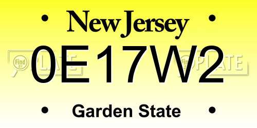 0E17W2 New Jersey License Plate