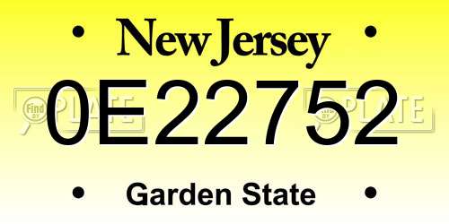 0E22752 New Jersey License Plate