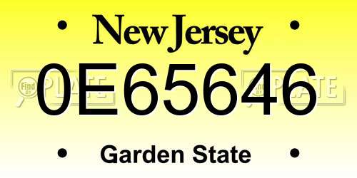 0E65646 New Jersey License Plate