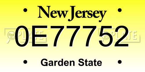 0E77752 New Jersey License Plate
