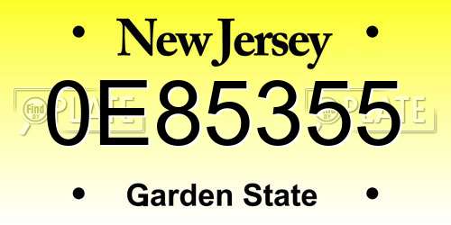 0E85355 New Jersey License Plate