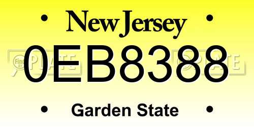 0EB8388 New Jersey License Plate