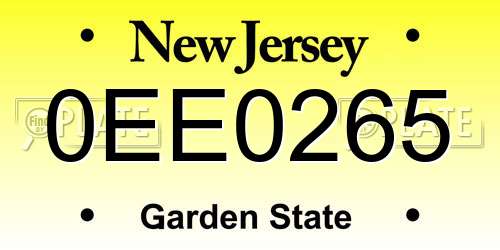 0EE0265 New Jersey License Plate