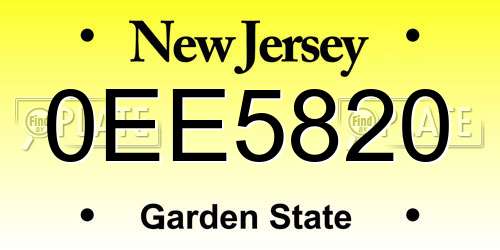 0EE5820 New Jersey License Plate