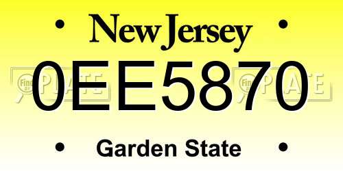 0EE5870 New Jersey License Plate