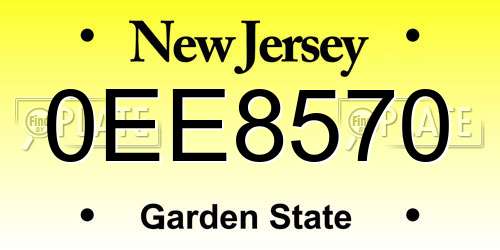 0EE8570 New Jersey License Plate