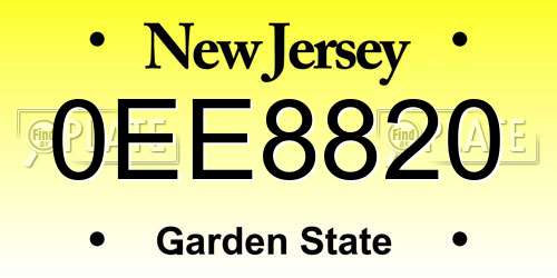 0EE8820 New Jersey License Plate