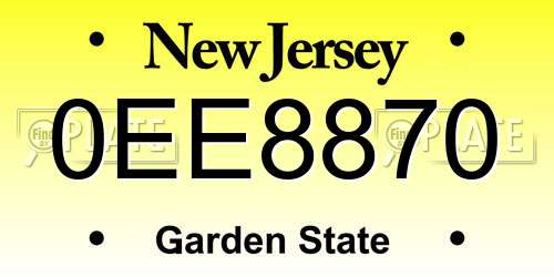 0EE8870 New Jersey License Plate