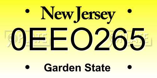 0EEO265 New Jersey License Plate