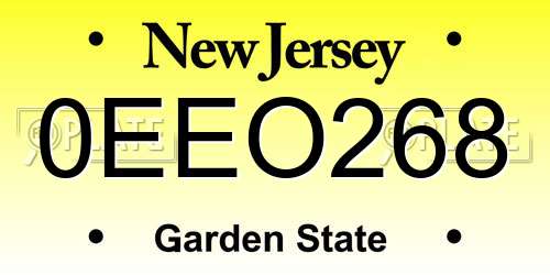 0EEO268 New Jersey License Plate