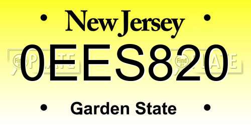 0EES820 New Jersey License Plate