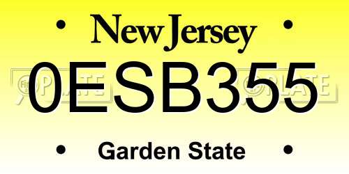 0ESB355 New Jersey License Plate
