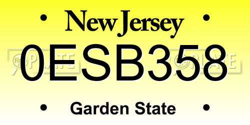 0ESB358 New Jersey License Plate