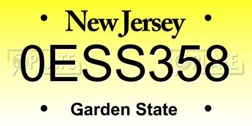 0ESS358 New Jersey License Plate