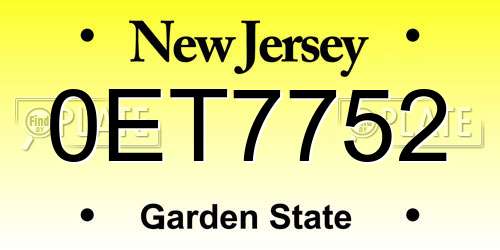 0ET7752 New Jersey License Plate