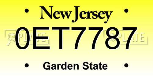 0ET7787 New Jersey License Plate