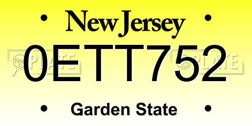 0ETT752 New Jersey License Plate