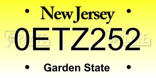 0ETZ252 New Jersey License Plate