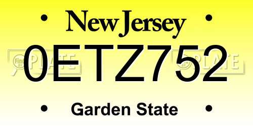 0ETZ752 New Jersey License Plate