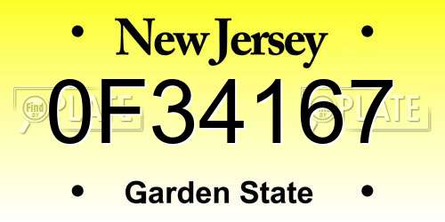 0F34167 New Jersey License Plate