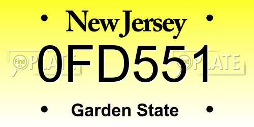 0FD551 New Jersey License Plate