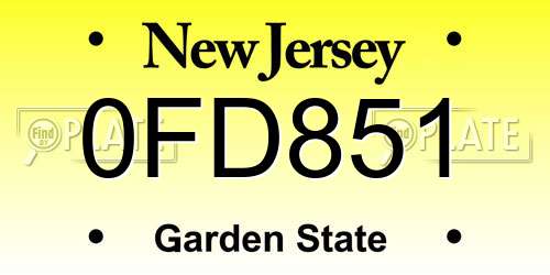 0FD851 New Jersey License Plate