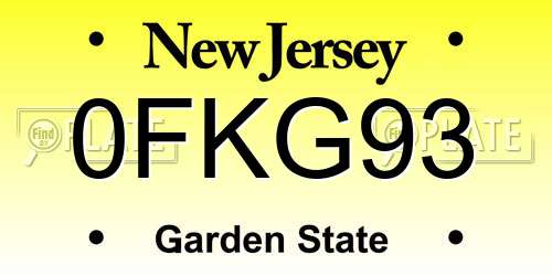0FKG93 New Jersey License Plate
