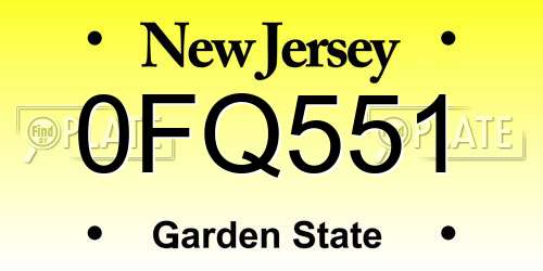 0FQ551 New Jersey License Plate
