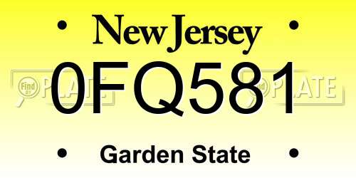 0FQ581 New Jersey License Plate