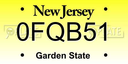 0FQB51 New Jersey License Plate