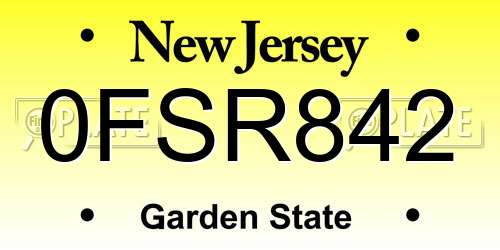 0FSR842 New Jersey License Plate