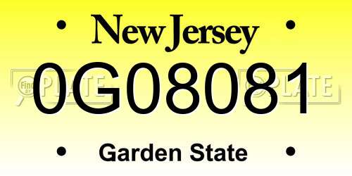0G08081 New Jersey License Plate