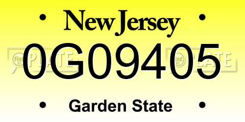 0G09405 New Jersey License Plate