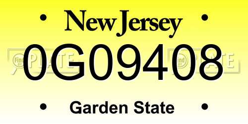 0G09408 New Jersey License Plate