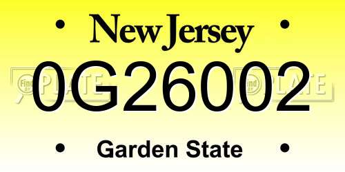 0G26002 New Jersey License Plate