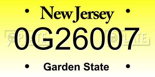 0G26007 New Jersey License Plate