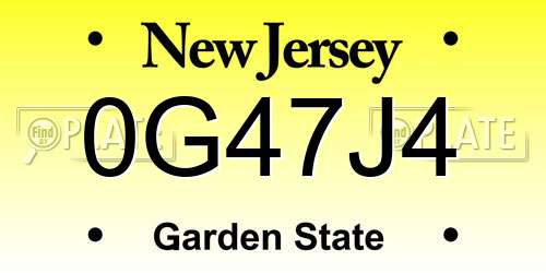 0G47J4 New Jersey License Plate