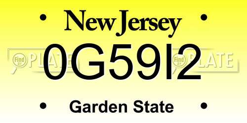 0G59I2 New Jersey License Plate