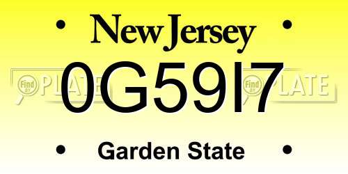 0G59I7 New Jersey License Plate